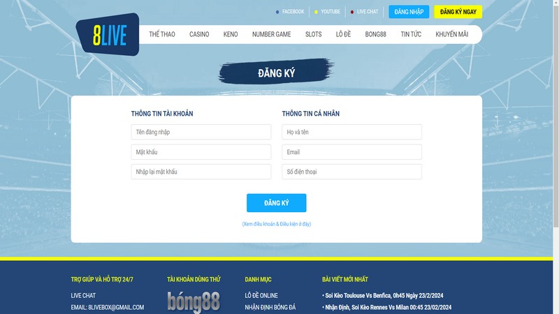 Đăng ký 8LIVE - Trải nghiệm các dịch vụ xanh chín hàng đầu 2 Kiểm Tra Và Xác Nhận Đăng Ký 8Live Sau Khi Thông Tin Cung Cấp Chính Xác